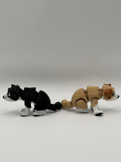 Articulated 3D Printed Dog - Brown & White - 4 Inch